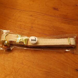 Beige Velvet Adjustable Cat Collar with Gold Bell Breakaway Closure NWOT